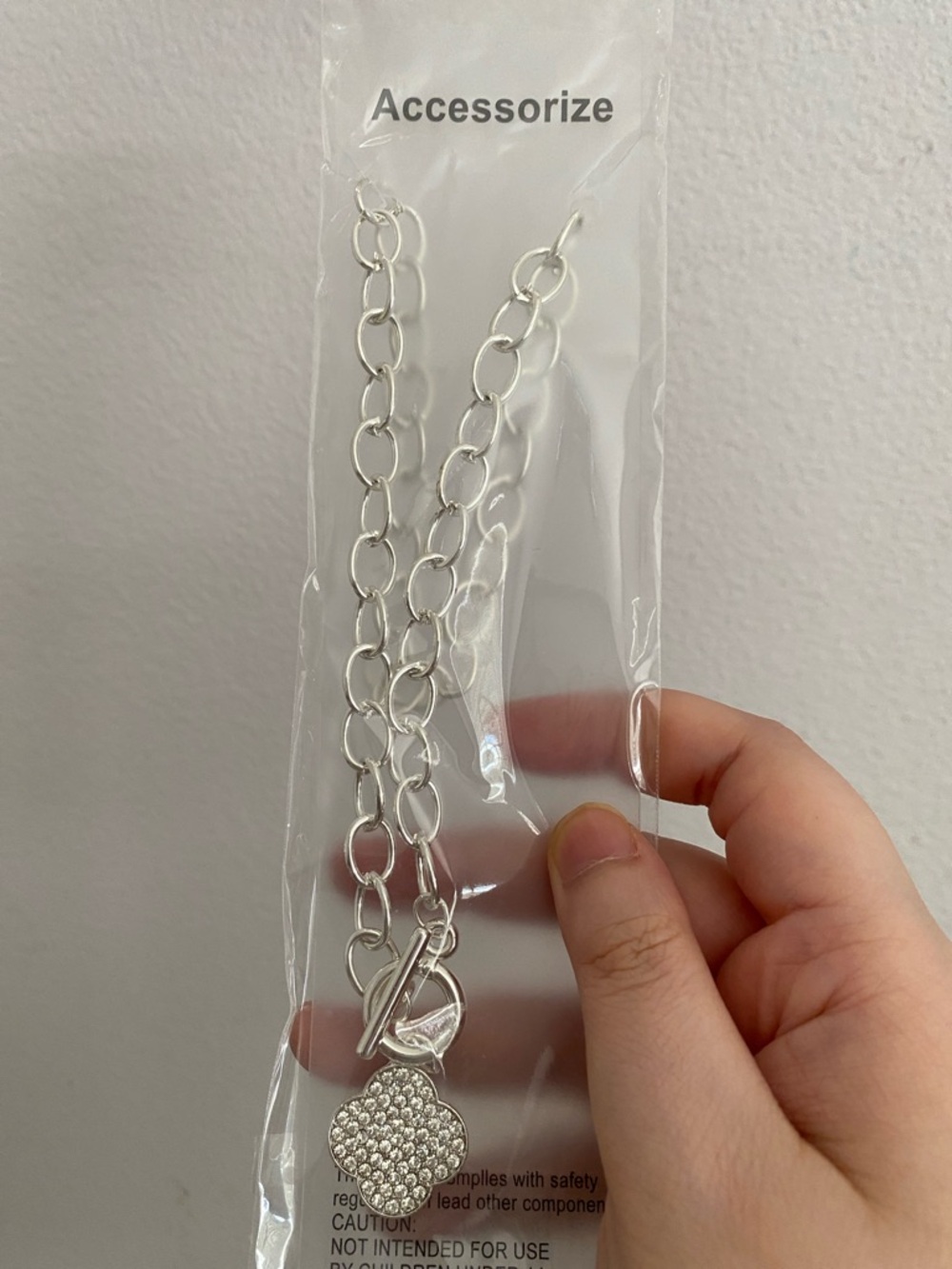 Accessorize Silver Crystal Clover Toggle Necklace